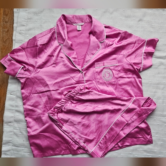 Victoria's Secret Glazed Satin Pink Short Sleeve Pajama Set XL 100% Polyester - Picture 12 of 14